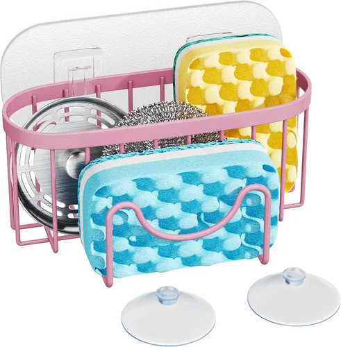 Miniatura 9 de HapiRm Organizador de esponja multifuncional con forma única en M, 2 métodos de instalación, organizador de fregadero de cocina, organizador