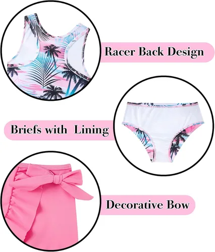 Miniatura 36 de Traje de baño tankini de 3 piezas para niñas, lindo bikini con salida de baño con falda de playa de 5 a 16 años