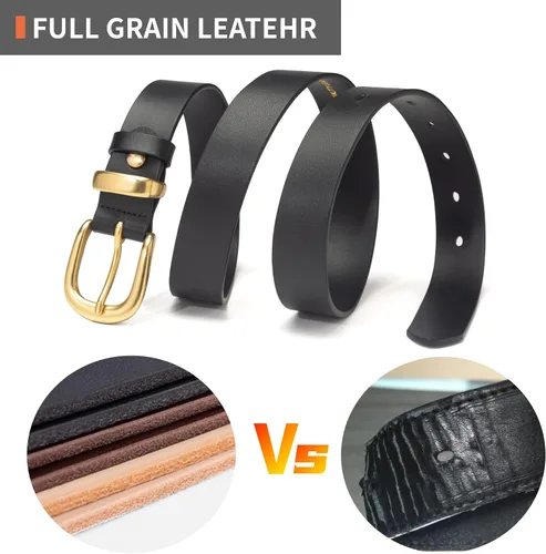 Miniatura 5 de Cinturones para mujer para jeans de 1.1 pulgadas de ancho, cinturones para vestidos de cuero de grano completo con hebilla dorada, caja de regalo