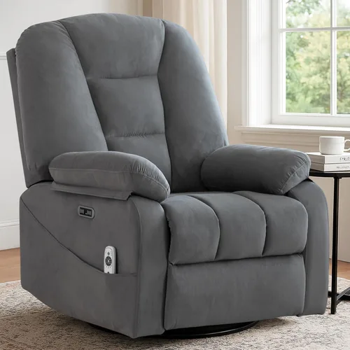 Miniatura 10 de Silla Reclinable Giratoria Eléctrica para Adultos, Sillas Reclinables Mecedoras con Masaje y Calor para Sala de Estar, Silla de Sofá Reclinable