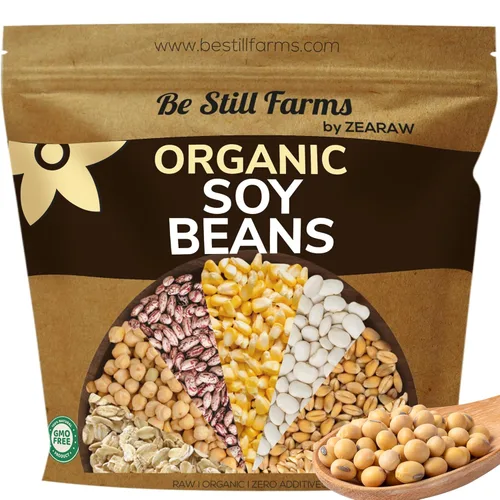 Be Still Farms Soja orgánica – Frijoles de soja secos (2.8 libras) también conocidos como nueces de soya – Ideal para edamame, leche de soja, tofu –