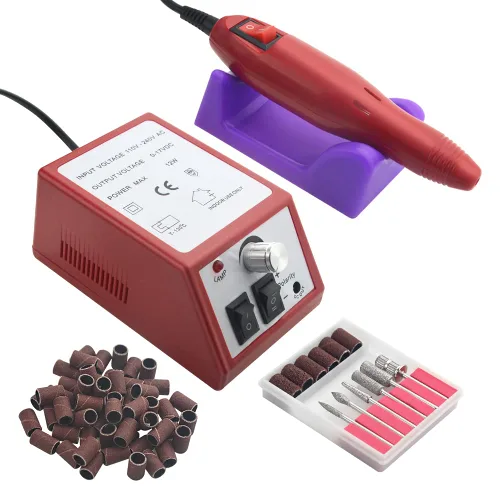 Miniatura 10 de Taladro eléctrico profesional de 20,000 rpm, para arte de uñas, máquina rápida de acristalamiento, con 1 paquete de bandas de lijado (negro)