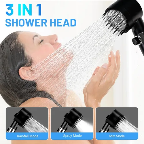 Miniatura 2 de Cabezal de ducha filtrado con mano, flujo de agua de alta presión y 4 modos de pulverización, lavado a presión para agua dura, juego de cabezal