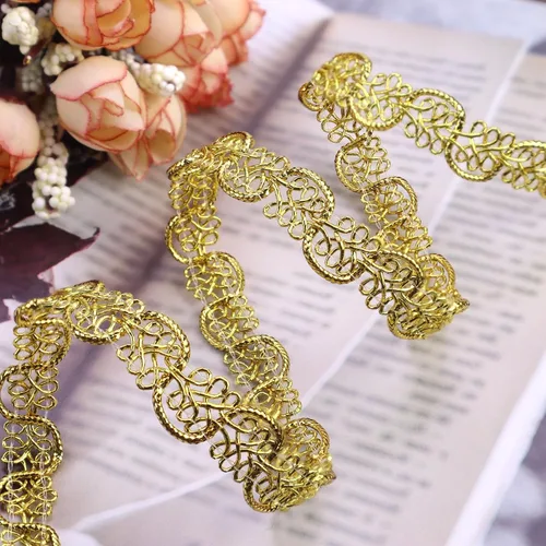 Miniatura 4 de Borde de encaje dorado de 16 yardas trenza metálica para disfraz, bolsa, decoración del hogar