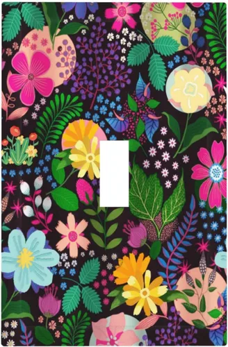 Miniatura 36 de Cubierta de interruptor de luz de 3 cuadrillas con diseño de flores azules púrpuras, cubierta de placa de pared de triple palanca, arbustos florales