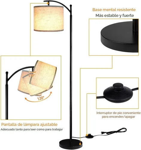 Miniatura 3 de Rottogoon - Lámpara de pie para sala de estar, lámpara de pie LED con 2 pantallas para dormitorio, incluye bombilla LED de 9 W - Negro Sombra