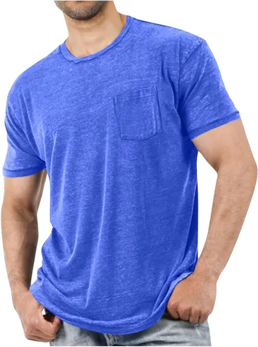 Miniatura 11 de Camisetas de manga corta para hombre con bolsillo en el pecho, color sólido, cuello redondo, suave, cómoda, para verano, camiseta atlética