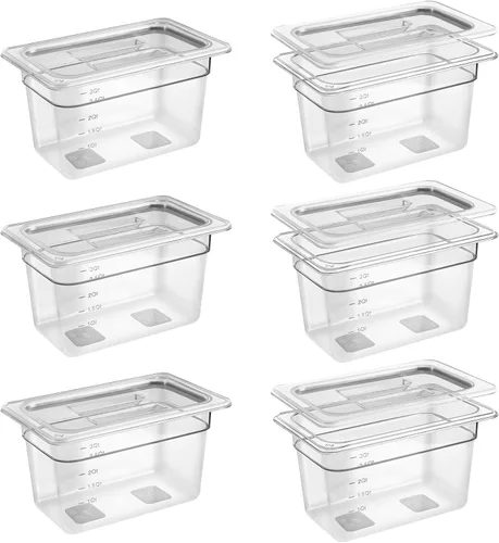 Miniatura 19 de Paquete de 6 sartenes transparentes de 1/3 de 4 pulgadas con tapas, recipientes de almacenamiento de alimentos transparentes de policarbonato 34/36