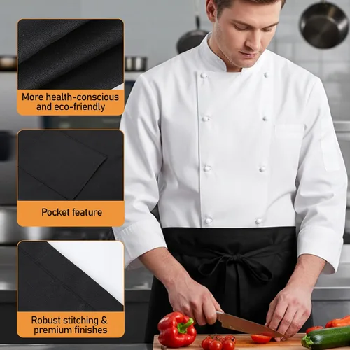 Miniatura 3 de Xthrotsenk Delantal con bolsillo para cocinero, delantal de bistró negro para servidores, unisex, para restaurante, bistró, cocina, delantales