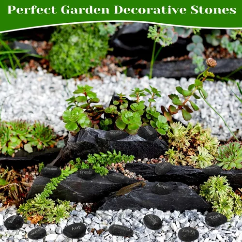 Miniatura 6 de Fabbay 40 piezas de rocas inspiradoras grabadas, piedras de aliento con palabras, juego de piedra natural de río a granel para decoración de jardín