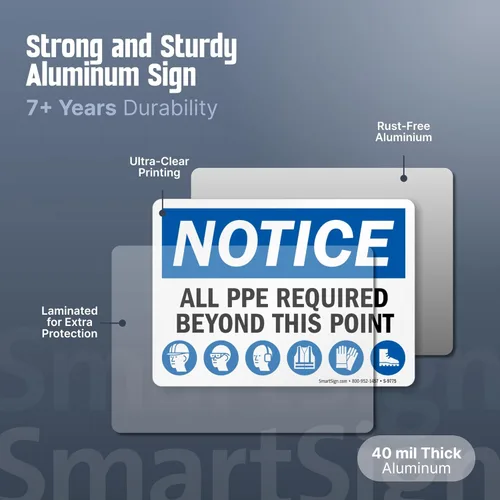 Miniatura 2 de SmartSign Aviso - Todo el PPE necesario más allá de este punto" Letrero Aluminio de 10 x 14 pulgadas