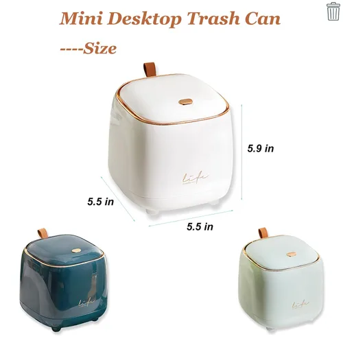 Miniatura 5 de Mini bote de basura para encimera con 3 rollos de bolsas de basura, bote de basura con tapa tipo prensa, papelera de escritorio aplicable para Blanco