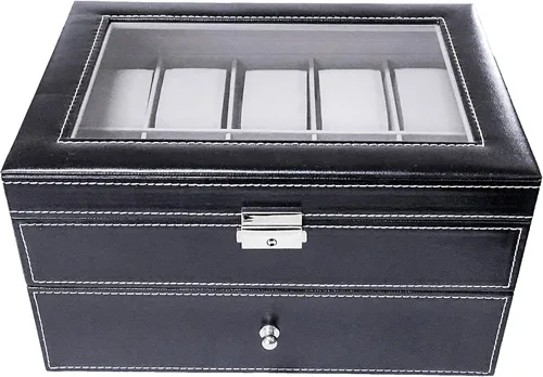 Miniatura 6 de Sodynee Caja superior brillante de cuero sintético de 20 cuadrículas, organizador de exhibición de relojes de joyería, caja superior grande