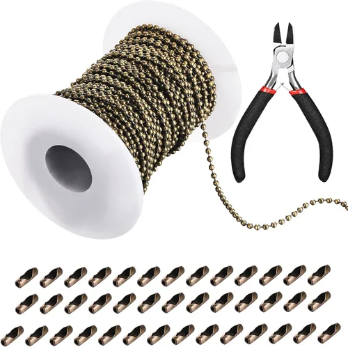 Miniatura 9 de Mudder Cadenas de collar de bolas de 65 pies, rollo de cadena de eslabones de cuentas de 0.157 pulgadas con 40 conectores de bola y alicates
