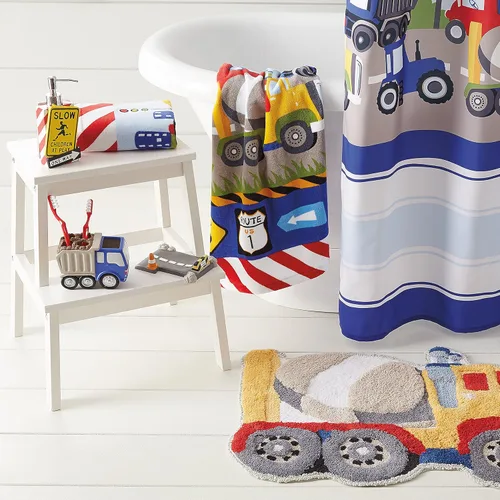 Miniatura 2 de dream FACTORY Trains and Trucks - Toalla de baño para niños, 20 x 30 pulgadas, 100% algodón, diseño amarillo de coches y camiones