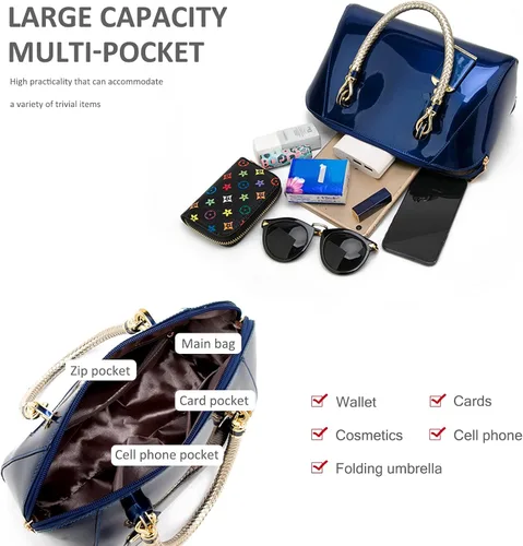 Miniatura 4 de NICOLE & DORIS Bolsos de mano para mujer, bolsos de mano de charol con asa superior, elegantes bolsos de noche, bolsos de hombro pequeños
