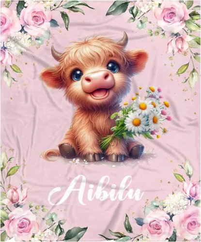 Miniatura 35 de Manta de bebé personalizada para niñas y niños pequeños, recién nacidos, regalos personalizados de vaca floral con nombre y texto, 40 x 30 pulgadas