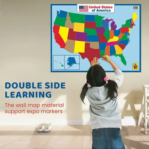 Miniatura 6 de Póster laminado del mapa de los Estados Unidos - Póster educativo doble cara para niños/adultos - Mapa impermeable de 17 x 23 pulgadas para el hogar