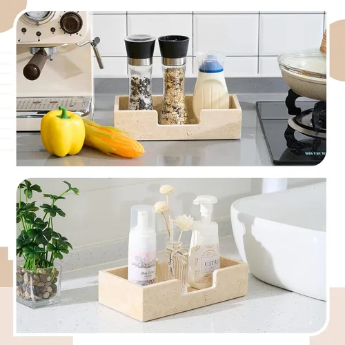 Miniatura 5 de Beeveer Servilletero de travertino natural de 9.8 x 4.9 x 2.4 pulgadas, bandeja desechable para toallas de invitados, cesta de mano de papel