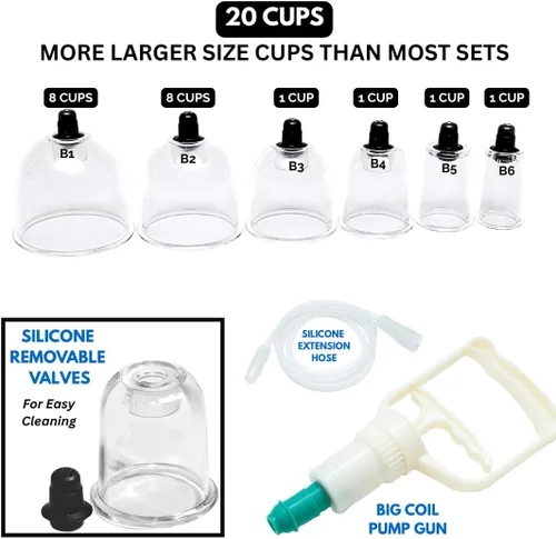 Miniatura 2 de Cupping Warehouse Juego de terapia de ventosas de policarbonato Poly Cups™ de 20 piezas Duradero y ligero PT, kit de ventosas miofasciales