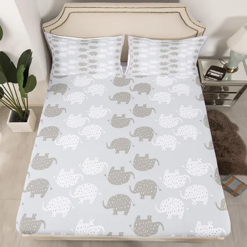 Miniatura 8 de Castle Fairy Kawaii - Sábana bajera ajustable tamaño individual, diseño de elefante blanco y gris, suave y lujoso, juego de sábanas de dibujos