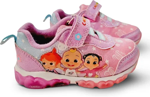 Bazillion Dreams Cocomelon - Tenis deportivos iluminados para niña, con correa ajustable, color rosamorado, RosadoPúrpura