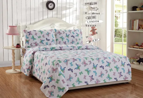 Miniatura 2 de Fancy Linen Juego de sábanas con mariposas, morado, turquesa, rosa, verde, blanco, para niñas, adolescentes y adultos, nuevo (individual)