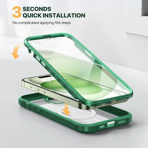 Miniatura 6 de Diaclara - Funda diseñada para iPhone 15 Plus de 6.7 pulgadas, compatible con MagSafe, magnética y resistente, con protector de pantalla Verde