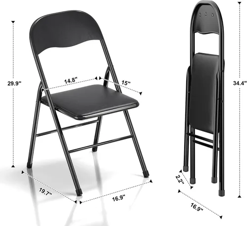 Miniatura 3 de VECELO Juego de 4 sillas plegables portátiles de metal con asientos acolchados de poliuretano suave para el hogar, oficina, fiesta, color negro