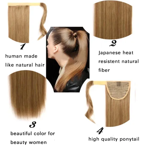 Miniatura 3 de Extensión de cola de caballo de 18 pulgadas para mujer, 3.53 onzas, fibra sintética natural japonesa resistente al calor, color negro azabache #1
