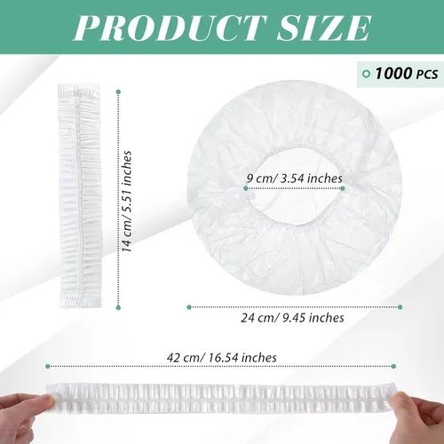 Miniatura 2 de Leyndo 1000 gorros de ducha desechables de plástico impermeables a granel, procesamiento de cabello elástico, grueso e impermeable, para mujeres