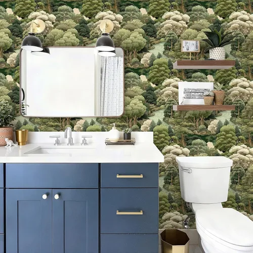 Miniatura 8 de Papel Tapiz de Bosque Vintage Despegar y Pegar Removible Naturaleza Botánico Árbol Río 17.7" x 118.11" Papel de Pared Acuarela Autoadhesivo Papel