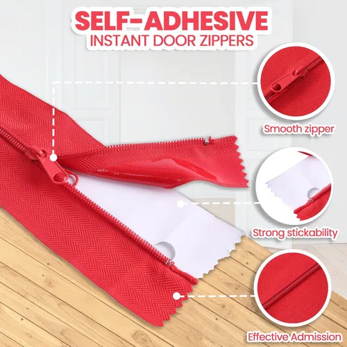 Miniatura 2 de Paquete de 12 cremalleras antipolvo resistentes, sistema de protección contra el polvo, cremallera instantánea autoadhesiva para puerta, 7 pies