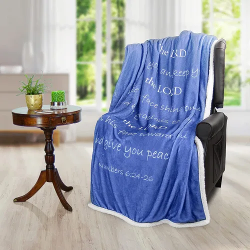 Miniatura 4 de Manta de oración – Ultra suave y cálida colcha de doble capa con las Escrituras de 50 x 65 pulgadas – Manta de franela azul índigo y forro polar