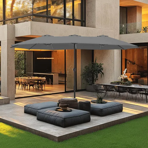 Miniatura 19 de MFSTUDIO Sombrilla de patio de 15 pies con base incluida, sombrilla rectangular grande de mercado de doble cara para exteriores con mango