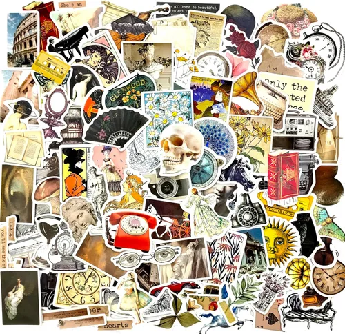 100 piezas de calcomanías de vinilo vintage estéticas - Calcomanías impermeables retro para álbumes de recortes, diarios, laptops, botellas de agua,