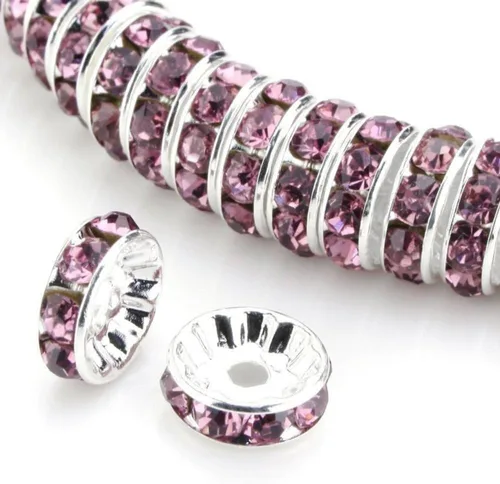 Miniatura 15 de 100 cuentas sueltas de diamantes de imitación de cristal de grado A de 0.472 pulgadas (cristal transparente), espaciador chapado en plata de ley