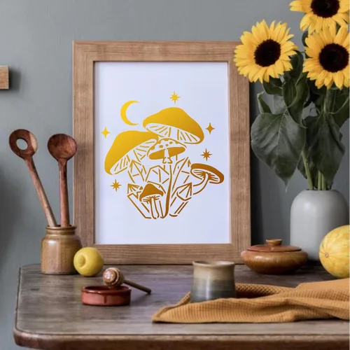 Miniatura 2 de 20 piezas de plantillas de hongos, plantillas reutilizables de hongos de estilo bohemio, luna y flores para pintar en madera, lienzo, azulejos