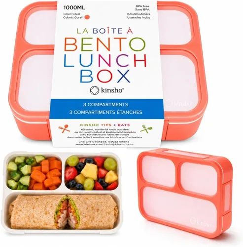 Miniatura 10 de kinsho Lonchera Bento para almuerzos de adultos y niños, cajas de control de porciones para mujeres, niñas y niños, recipientes de aperitivos a Azul
