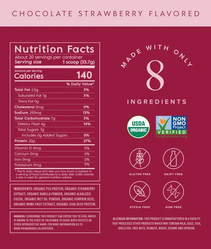 Miniatura 2 de Truvani Proteína vegana de guisante en polvo Chocolate y fresa 0.71 oz de proteína orgánica a base de plantas 20 porciones Keto Sin gluten