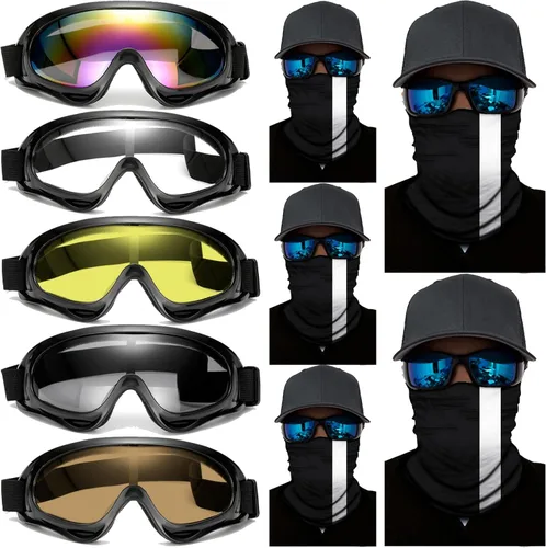 10 Packs Motorcycle Accessories, 5PCS Dirt Bike Ski Goggles Dustproof Windproof Safety Glasses and 5PCS Face Masks