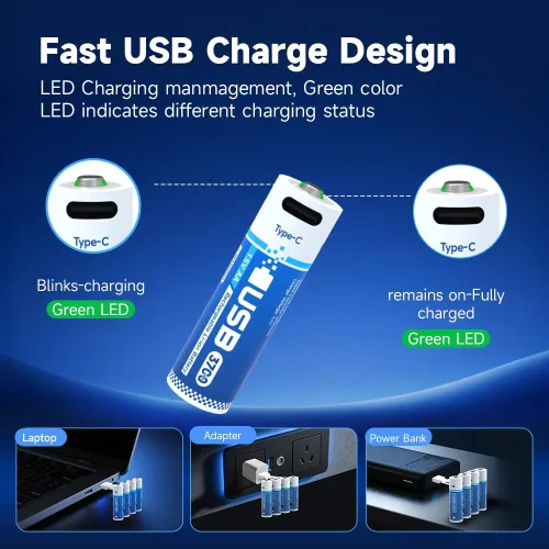 Miniatura 3 de Lleva cualquier batería de litio AA recargable por USB, 3 horas de tiempo de carga, recarga más de 1600 veces, 2450 mAh, cable de carga USB-A a
