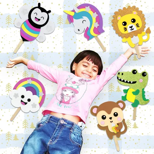 Miniatura 6 de VKPI Kit de manualidades para hacer 6 marionetas de palitos, manualidades de arte de espuma para regalo, juguetes para contar cuentos para niños