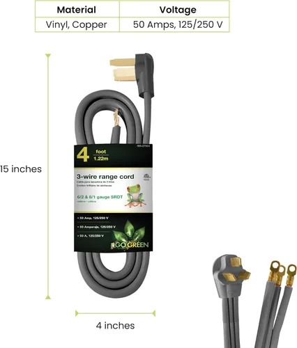 Miniatura 2 de Go Green Power GG-27004 cable de alimentación para estufa de 4 pies, 3 cables, 30 amperios