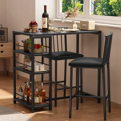 Gizoon Juego de mesa de comedor para 2 personas con 3 estantes de almacenamiento, mesa de cocina y sillas para 2 personas con cojín de poliuretano y