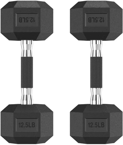 HANDBODE Juego de 2 mancuernas hexagonales de 2.5 a 65 libras con revestimiento de goma, mancuernas para ejercicio y fitness, peso de mano para