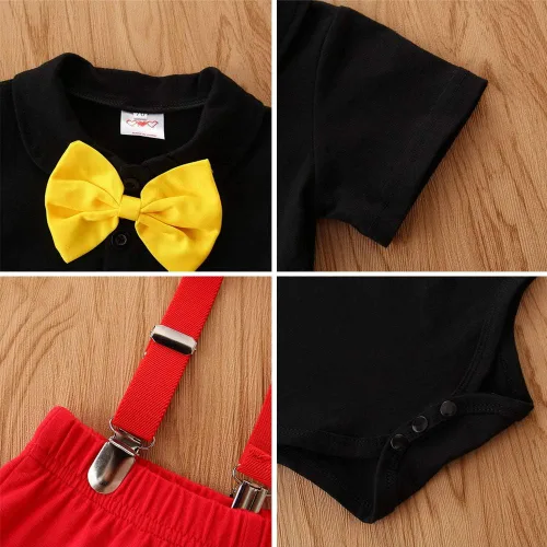 Miniatura 6 de IBTOM CASTLE Conjunto de ropa de esmoquin con moño, para el primer cumpleaños, para niños, caballero, formal, con corbatín y pantalones
