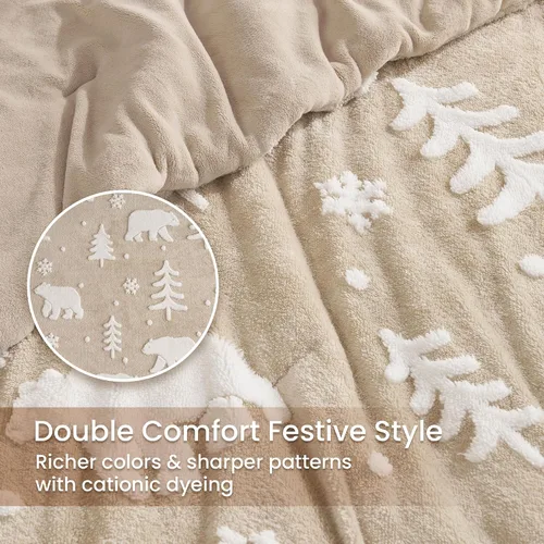Miniatura 6 de Amélie Home Juego de edredón de Navidad tamaño Queen, juego de ropa de cama de Navidad esponjoso con oso polar, edredón de felpa de forro polar