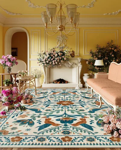 Miniatura 8 de Moynesa Alfombras de área de 9 x 12 pulgadas, decoración retro para el hogar, alfombra moderna bohemia con patrón de pájaros florales