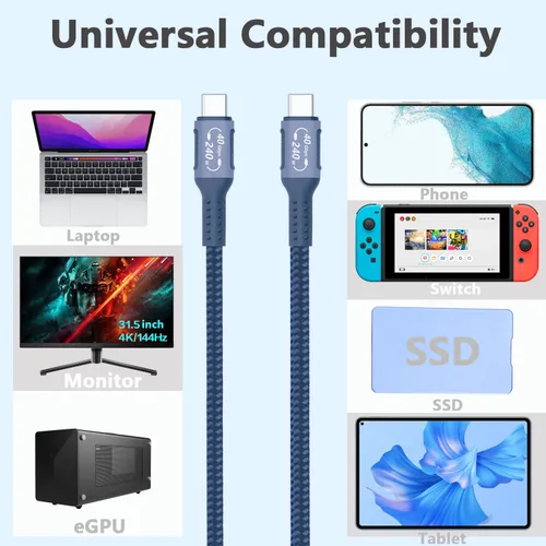 Miniatura 6 de Cable USB 4 para Thunderbolt 4 de 1.0 ft/1 pie, transferencia de datos de 40 Gbps con 240 W y 4K a 144 Hz 5K @ 60 Hz o 8K a 30 Hz, compatible